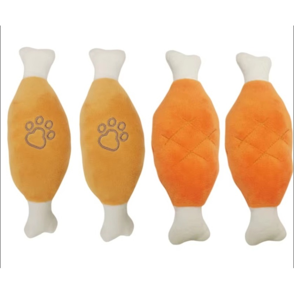 4 Pack Plush Squeaky Chicken Leg Drumstick Dog Toys Orange Tan 20cm Food Themed‎